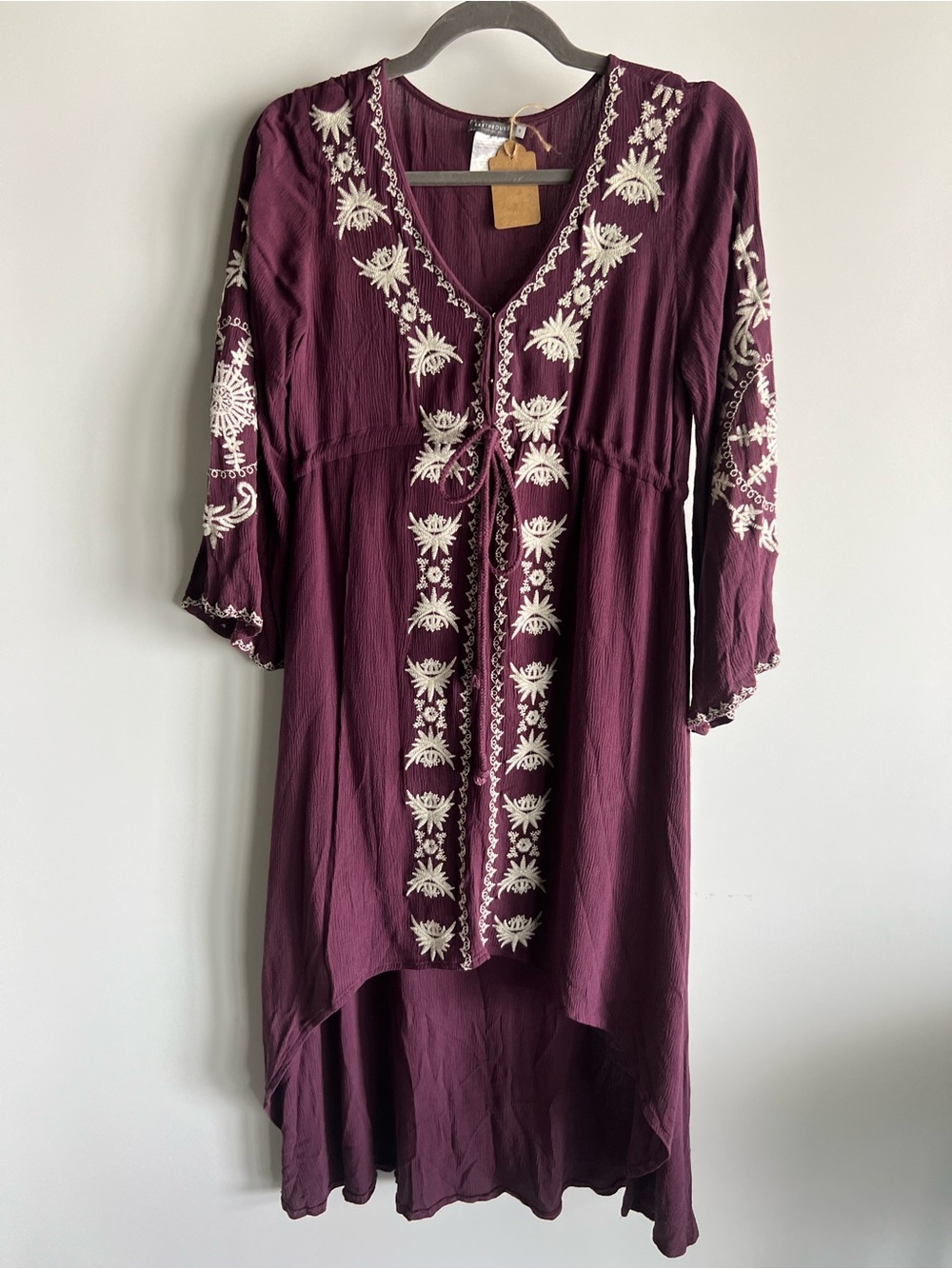 Embroidered Plum V-Neck Peasant Top